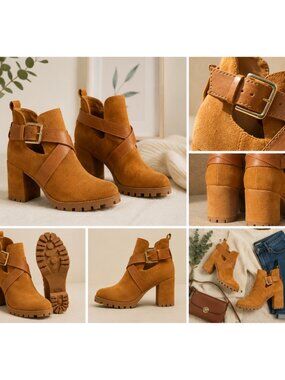 NUBUCK SUEDE & LEATHER CHUNKY HEEL SHOES NWOT LUXURIOUS AREZZO 8.5